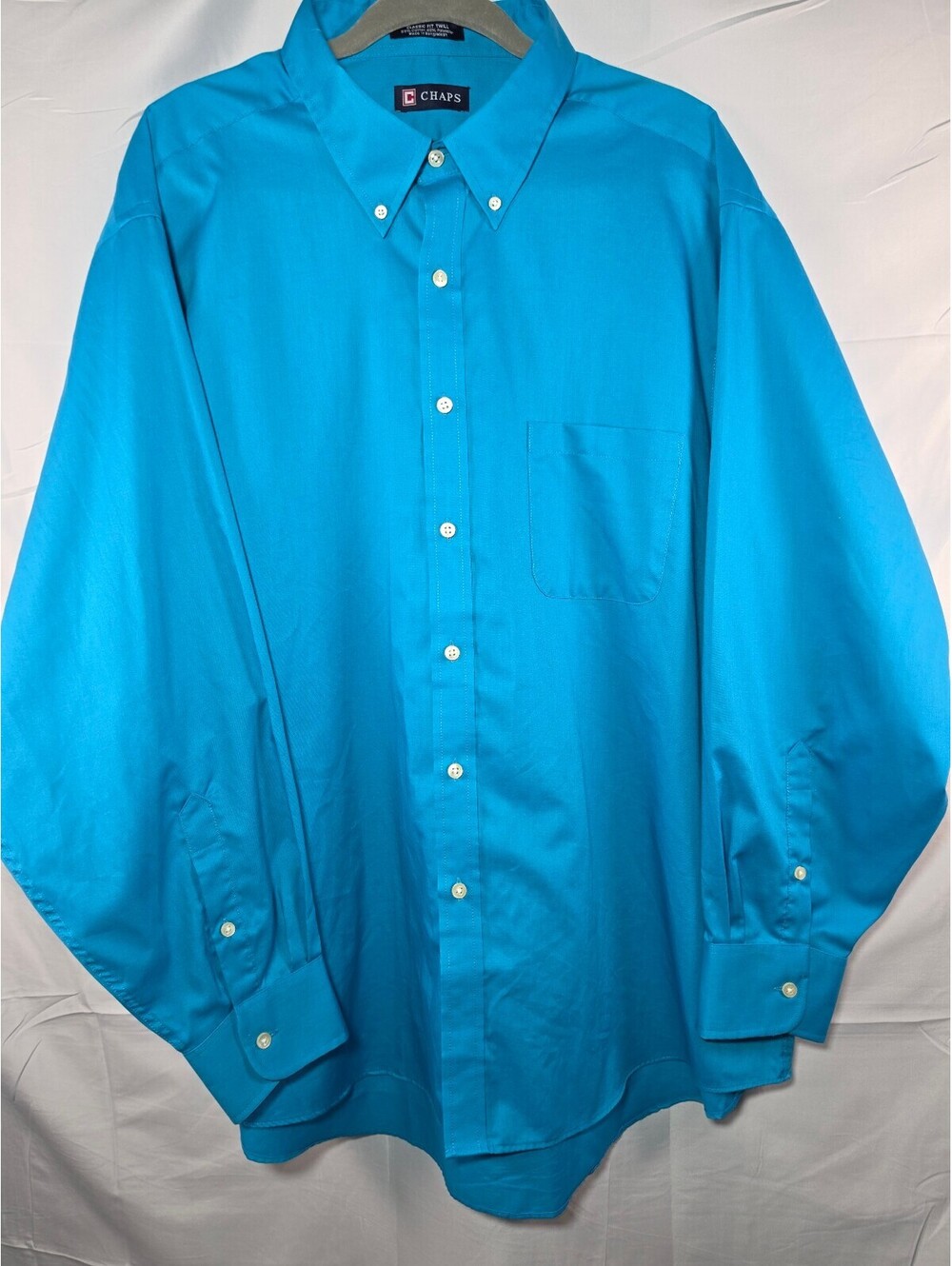 CHAPS Men’s XXL 18–18.5 Turquoise Blue Classic Fit Wrinkle-Free Dress Shirt